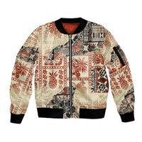 Hawaii Sleeve Zip Bomber Jacket Aloha Tribal Pattern Beige Version LT9 Unisex Beige - Polynesian Pride
