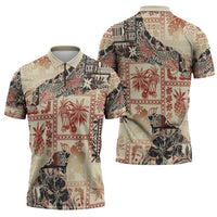 Hawaii Beige Version Zipper Polo Shirt Aloha Tribal Pattern - Polynesian Pride