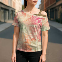 Hawaii Sweat Pink Ombre Cross Shoulder Shirt Aloha Tribal Pattern - Polynesian Pride