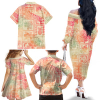 Hawaii Family Matching Off Shoulder Long Sleeve Dress and Hawaiian Shirt Aloha Tribal Pattern Sweat Pink Ombre LT9 - Polynesian Pride