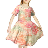 Hawaii Kid Short Sleeve Dress Aloha Tribal Pattern Sweat Pink Ombre LT9 - Polynesian Pride