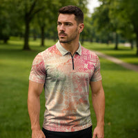 Hawaii Sweat Pink Ombre Zipper Polo Shirt Aloha Tribal Pattern - Polynesian Pride