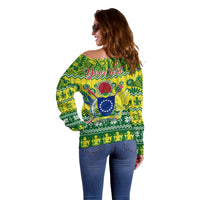 Personalised Cook Islands Christmas Off Shoulder Sweater Santa Beach Meri Kiritimiti LT9 - Polynesian Pride
