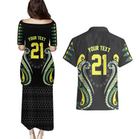 Custom Rugby Cook Islands Avaiki Couples Matching Puletasi and Hawaiian Shirt Black Kuki Airani Tribal Maori Inspired - Polynesian Pride