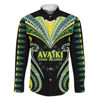 Custom Rugby Cook Islands Avaiki Family Matching Off Shoulder Maxi Dress and Hawaiian Shirt Black Kuki Airani Tribal Maori Inspired LT9 Dad's Shirt - Long Sleeve Black - Polynesian Pride