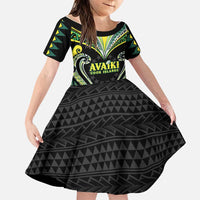 Custom Rugby Cook Islands Avaiki Family Matching Off Shoulder Short Dress and Hawaiian Shirt Black Kuki Airani Tribal Maori Inspired LT9 Daughter's Dress Black - Polynesian Pride