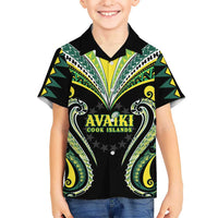 Custom Rugby Cook Islands Avaiki Family Matching Off Shoulder Short Dress and Hawaiian Shirt Black Kuki Airani Tribal Maori Inspired LT9 Son's Shirt Black - Polynesian Pride