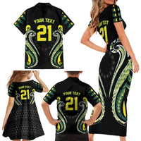 Custom Rugby Cook Islands Avaiki Family Matching Short Sleeve Bodycon Dress and Hawaiian Shirt Black Kuki Airani Tribal Maori Inspired LT9 - Polynesian Pride