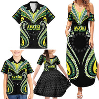 Custom Rugby Cook Islands Avaiki Family Matching Summer Maxi Dress and Hawaiian Shirt Black Kuki Airani Tribal Maori Inspired LT9 - Polynesian Pride