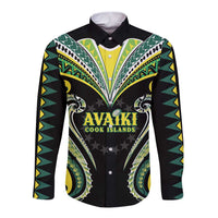 Custom Rugby Cook Islands Avaiki Long Sleeve Button Shirt Black Kuki Airani Tribal Maori Inspired LT9 Unisex Black - Polynesian Pride
