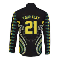 Custom Rugby Cook Islands Avaiki Long Sleeve Button Shirt Black Kuki Airani Tribal Maori Inspired LT9 - Polynesian Pride