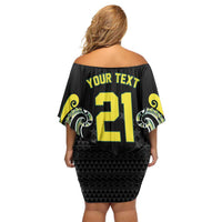 Custom Rugby Cook Islands Avaiki Off Shoulder Short Dress Black Kuki Airani Tribal Maori Inspired LT9 - Polynesian Pride
