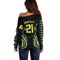 Custom Rugby Cook Islands Avaiki Off Shoulder Sweater Black Kuki Airani Tribal Maori Inspired LT9 - Polynesian Pride