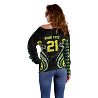 Custom Rugby Cook Islands Avaiki Off Shoulder Sweater Black Kuki Airani Tribal Maori Inspired LT9 - Polynesian Pride