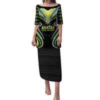 Custom Rugby Cook Islands Avaiki Puletasi Black Kuki Airani Tribal Maori Inspired LT9 Long Dress Black - Polynesian Pride