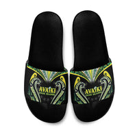 Rugby Cook Islands Avaiki Slide Sandals Black Kuki Airani Tribal Maori Inspired LT9 Black - Polynesian Pride