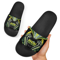 Rugby Cook Islands Avaiki Slide Sandals Black Kuki Airani Tribal Maori Inspired LT9 - Polynesian Pride