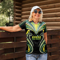 Custom Rugby Cook Islands Avaiki Women Polo Shirt Black Kuki Airani Tribal Maori Inspired - Polynesian Pride