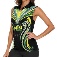 Custom Rugby Cook Islands Avaiki Women Sleeveless Polo Shirt Black Kuki Airani Tribal Maori Inspired - Polynesian Pride