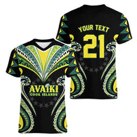 Custom Rugby Cook Islands Avaiki Women V-Neck T-Shirt Black Kuki Airani Tribal Maori Inspired - Polynesian Pride