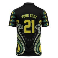 Custom Rugby Cook Islands Avaiki Zipper Polo Shirt Black Kuki Airani Tribal Maori Inspired LT9 - Polynesian Pride