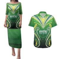 Custom Rugby Cook Islands Avaiki Couples Matching Puletasi and Hawaiian Shirt Green Kuki Airani Tribal Maori Inspired - Polynesian Pride