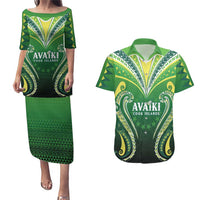Custom Rugby Cook Islands Avaiki Couples Matching Puletasi and Hawaiian Shirt Green Kuki Airani Tribal Maori Inspired LT9 Green - Polynesian Pride
