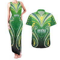 Custom Rugby Cook Islands Avaiki Couples Matching Tank Maxi Dress and Hawaiian Shirt Green Kuki Airani Tribal Maori Inspired LT9 Green - Polynesian Pride