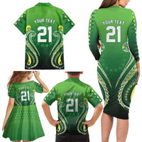Custom Rugby Cook Islands Avaiki Family Matching Long Sleeve Bodycon Dress and Hawaiian Shirt Green Kuki Airani Tribal Maori Inspired LT9 - Polynesian Pride
