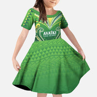 Custom Rugby Cook Islands Avaiki Family Matching Off The Shoulder Long Sleeve Dress and Hawaiian Shirt Green Kuki Airani Tribal Maori Inspired - Polynesian Pride