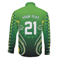 Custom Rugby Cook Islands Avaiki Family Matching Off The Shoulder Long Sleeve Dress and Hawaiian Shirt Green Kuki Airani Tribal Maori Inspired LT9 - Polynesian Pride