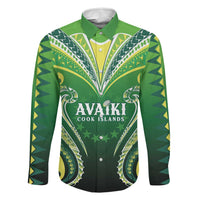 Custom Rugby Cook Islands Avaiki Family Matching Off Shoulder Maxi Dress and Hawaiian Shirt Green Kuki Airani Tribal Maori Inspired LT9 Dad's Shirt - Long Sleeve Green - Polynesian Pride