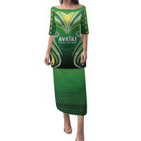Custom Rugby Cook Islands Avaiki Family Matching Puletasi and Hawaiian Shirt Green Kuki Airani Tribal Maori Inspired LT9 Mom's Dress Green - Polynesian Pride