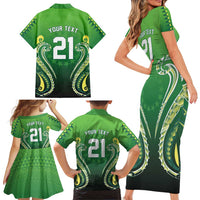 Custom Rugby Cook Islands Avaiki Family Matching Short Sleeve Bodycon Dress and Hawaiian Shirt Green Kuki Airani Tribal Maori Inspired - Polynesian Pride