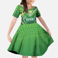 Custom Rugby Cook Islands Avaiki Family Matching Tank Maxi Dress and Hawaiian Shirt Green Kuki Airani Tribal Maori Inspired LT9 Daughter's Dress Green - Polynesian Pride