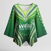 Custom Rugby Cook Islands Avaiki Kimono Sleeve Blouse Green Kuki Airani Tribal Maori Inspired - Polynesian Pride