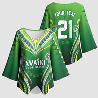 Custom Rugby Cook Islands Avaiki Kimono Sleeve Blouse Green Kuki Airani Tribal Maori Inspired - Polynesian Pride
