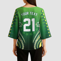 Custom Rugby Cook Islands Avaiki Kimono Sleeve Blouse Green Kuki Airani Tribal Maori Inspired - Polynesian Pride