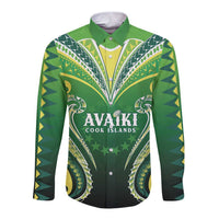 Custom Rugby Cook Islands Avaiki Long Sleeve Button Shirt Green Kuki Airani Tribal Maori Inspired LT9 Unisex Green - Polynesian Pride