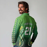 Custom Rugby Cook Islands Avaiki Long Sleeve Polo Shirt Green Kuki Airani Tribal Maori Inspired - Polynesian Pride