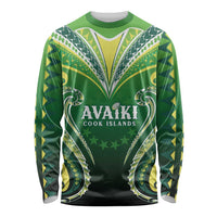 Custom Rugby Cook Islands Avaiki Long Sleeve Shirt Green Kuki Airani Tribal Maori Inspired LT9 Unisex Green - Polynesian Pride