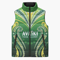 Custom Rugby Cook Islands Avaiki Sleeveless Puffer Jacket Green Kuki Airani Tribal Maori Inspired LT9 Unisex Green - Polynesian Pride