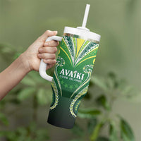 Custom Rugby Cook Islands Avaiki Tumbler With Handle Green Kuki Airani Tribal Maori Inspired LT9 - Polynesian Pride