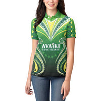 Custom Rugby Cook Islands Avaiki Women Polo Shirt Green Kuki Airani Tribal Maori Inspired - Polynesian Pride
