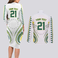 Custom Rugby Cook Islands Avaiki Couples Matching Long Sleeve Bodycon Dress and Long Sleeve Button Shirt White Kuki Airani Tribal Maori Inspired - Polynesian Pride