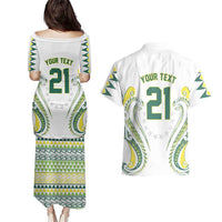 Custom Rugby Cook Islands Avaiki Couples Matching Puletasi and Hawaiian Shirt White Kuki Airani Tribal Maori Inspired - Polynesian Pride
