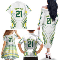 Custom Rugby Cook Islands Avaiki Family Matching Off The Shoulder Long Sleeve Dress and Hawaiian Shirt White Kuki Airani Tribal Maori Inspired - Polynesian Pride