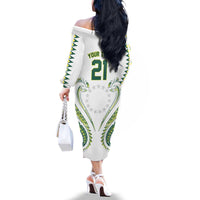 Custom Rugby Cook Islands Avaiki Family Matching Off The Shoulder Long Sleeve Dress and Hawaiian Shirt White Kuki Airani Tribal Maori Inspired - Polynesian Pride