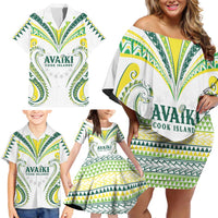 Custom Rugby Cook Islands Avaiki Family Matching Off Shoulder Short Dress and Hawaiian Shirt White Kuki Airani Tribal Maori Inspired LT9 - Polynesian Pride