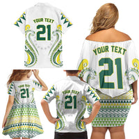 Custom Rugby Cook Islands Avaiki Family Matching Off Shoulder Short Dress and Hawaiian Shirt White Kuki Airani Tribal Maori Inspired LT9 - Polynesian Pride